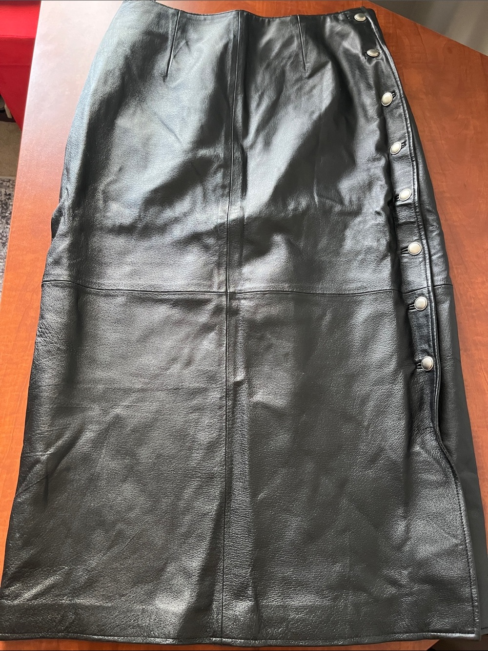 Vintage Styleworks Black Leather Maxi Side Button Pencil Skirt